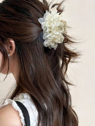 1PC Solid Color Floral Print French Retro Rose Flower Grab Clip Hair Bun Head Flower Bangs Side Hair Clip Half-Tie Back Of Head Hair Accessory Suitable For Daily Matching Prom Matching Vacation Matching Use And Wear