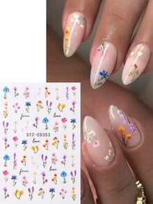 2片装3D立体花卉美甲贴纸，色彩缤纷的野花设计，薰衣草和郁金香抽象花卉美甲贴花，自粘式美甲装饰DIY美甲用品（女士适用） - 彩色 - 查看 3