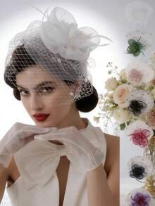 1pc Bridal Fascinator Hat For Bride - Vintage Floral Mesh Veil Pillbox Headpiece, Elegant Bridal Hair Accessory For Wedding Ceremony, Tea Party Hat For Women, Kentucky Derby Hats For Women, Bridal Shower, Bachelorette Party, Engagement Photo Shoot, Perfect Bride To Be Accessory For Special Day, Delicate Flower Decoration Adds Romantic Touch, Soft Mesh Material Comfortable To Wear All Day, Easy To Attach With Secure Hair Clip Comb, Beautiful Addition To Any Wedding Dress Ensemble, Ideal Gift For Mom Wife Girlfriend Sister Friend On Engagement Wedding Anniversary, Complete Bridal Collection For Ceremony Reception Photo Session, Premium Quality Artificial Flower Decoration, Lightweight And Durable For Multiple Occasions, Timeless Classic Design For Spring Summer Fall Winter All Season Wedding Events, European American Style Vintage Design For Modern Bride, Fascinators Hats Women Love For Formal Occasions - trắng - Xem 3
