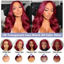 13*4 Lace Front Wigs Human Blended Hair With 200% Density Body Wave Wig Ear To Ear HD Lace Frontal Pre Plucked Human Frontal Hair 22Inch #99J Burgundy - SBUG/99J - View 9