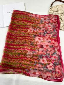 Khăn voan chiffon mới, khăn choàng hoa nhí màu đỏ thời trang, khăn nhẹ. - Nhiều màu - Xem 2