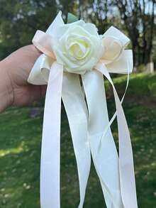 1个仿真玫瑰花汽车装饰蝴蝶结，浪漫缎带花朵饰品，适用于婚礼新娘车后视镜、门把手装饰 - 1PC - 查看 6