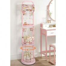 Jewelry Holder Organizer Floor Jewelry Organizer With Earring Organizer Necklace Holder Rotating Jewelry Stand Necklace Display Earring Storage Large Hanging Jewelry Tree For Jewlery Bracelet Ring - 粉色 - 查看 1