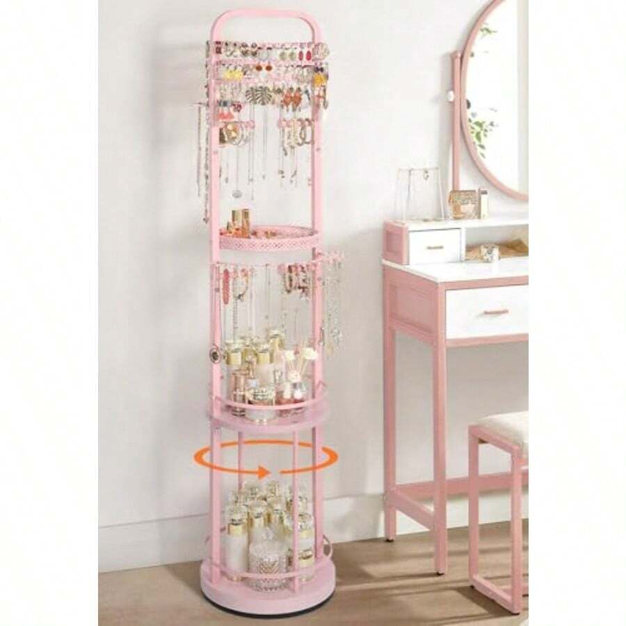 Jewelry Holder Organizer Floor Jewelry Organizer With Earring Organizer Necklace Holder Rotating Jewelry Stand Necklace Display Earring Storage Large Hanging Jewelry Tree For Jewlery Bracelet Ring - 粉色 - 查看 1