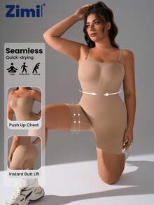 Zimi Collection Jumpsuit Pembentuk Tubuh Tanpa Jahitan Ukuran Plus, Pengontrol Perut, Pengangkat Bokong, Pakaian Satu Potong untuk Kebugaran, Yoga, dan Kasual - Aprikot - View 1