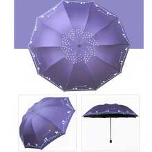 1pc Random Floral Pattern Umbrella, 10 Ribs Black Coating Sunshade Umbrella, Printed Umbrella, Large Dual-Use Rain & Sun Protection Umbrella, Outdoor, Garden, Travel Essentials, Portable Essentials, Beach Essentials, Graduation Season, Commencement, Graduation Ceremony, Graduation Gift - Multicolor - View 2