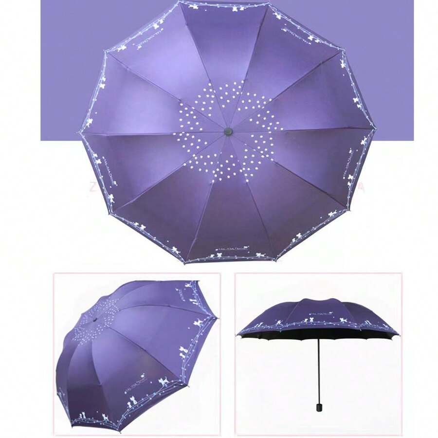 1pc Random Floral Pattern Umbrella, 10 Ribs Black Coating Sunshade Umbrella, Printed Umbrella, Large Dual-Use Rain & Sun Protection Umbrella, Outdoor, Garden, Travel Essentials, Portable Essentials, Beach Essentials, Graduation Season, Commencement, Graduation Ceremony, Graduation Gift