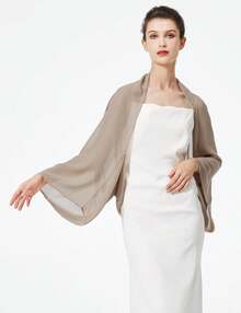 Bridal Wedding Chiffon Shawl Shrug With Arm Hole Bridesmaid Cover Up Evening Party Summer Shawl - 卡其色 - 查看 2