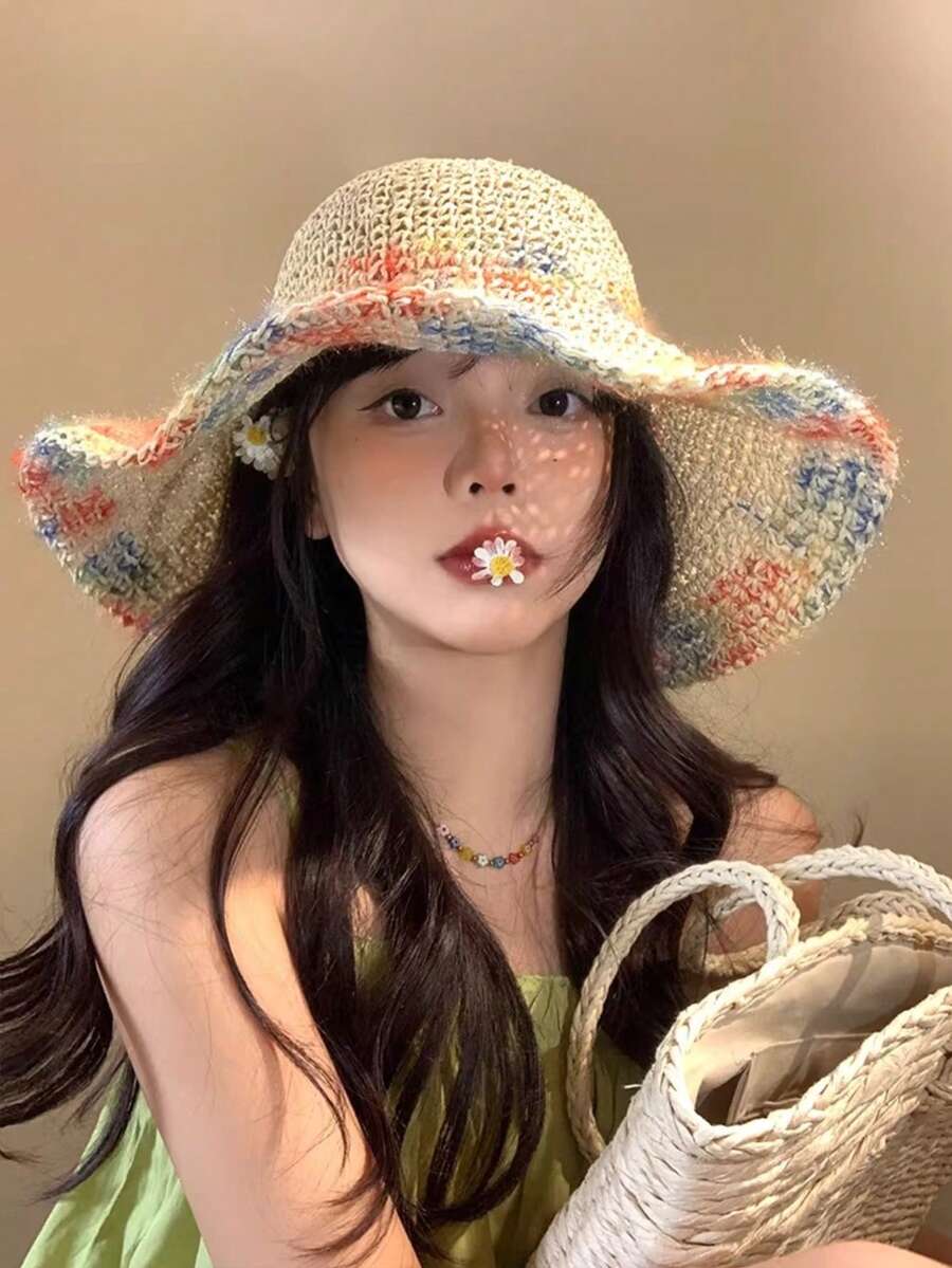 Classic Straw Hat, Women's Spring/Summer Beach Sun Hat, Versatile Bucket Hat, UV Protection