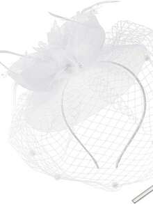 1pc Women's Vintage 20s 30s 50s Style Fascinator Hat, Retro Headpiece With Bow, Flower & Veil, Suitable For Wedding, Tea Party - White - View 2