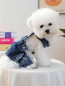 PETCIRCLE 1件宠物衣服，狗狗服装，新款春夏四腿背带裤 - 藍色 - 查看 2