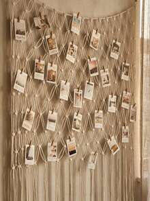 1 Set (Includes 25 Clips) Grid Photo Wall, Photo Display Rack, Photo Frame Collage Board, Ocean Theme Party Decor Fishing Net Photo Props, Dorm Decor Essential, Mediterranean Style Fishing Net Wall Hanging (LED Light Strips Not Included) - Multicolor - View 12