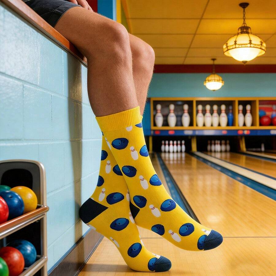 1 Pair Men's Yellow Bowling Style Casual Versatile Sports Mid-Calf Socks - Multicolor - View 1