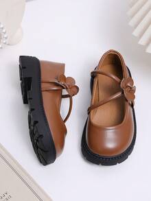1 Pair New Kids' Solid Color Loafers, Fashion Minimalist Versatile. Please Order 1 Size Up Based On Insole Length For Wide Feet - Brown - View 5