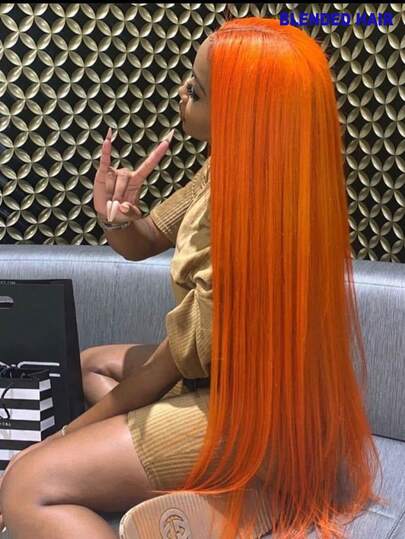 30 Inch Lace Front Wigs Human Blended Hair Pre Plucked With Baby Hair 13x4 Straight HD Transparent Lace Front For Women Daily Use 200 Density Natural Hairline Fashion 350# Ginger Color