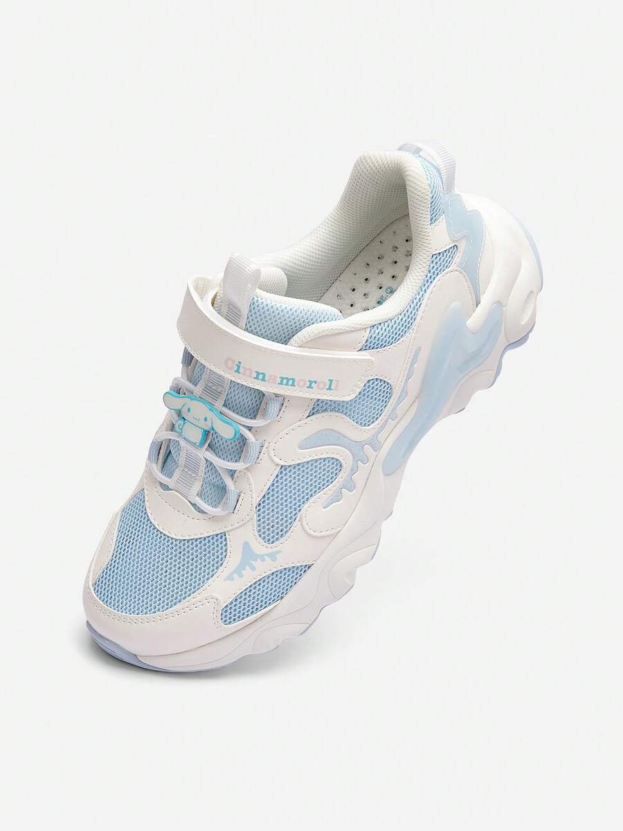 Balabala Girls' Sweet New Summer Breathable Mesh Sneakers With Hook-And-Loop Strap, Ideal For Running And Casual Play - White and Blue - View 1