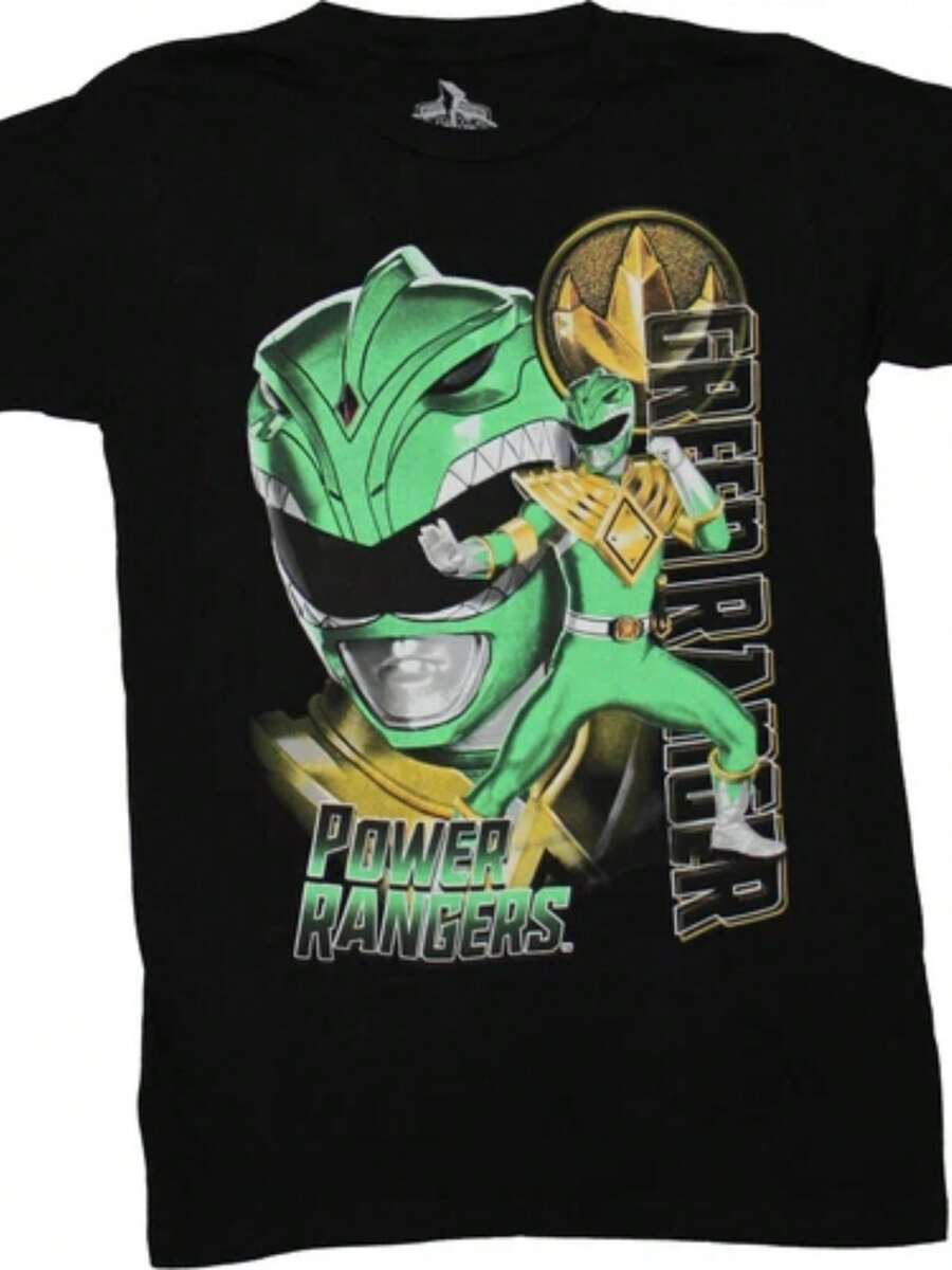 Mighty Morphin Power Rangers Mesn T-Shirt - Green Ranger Fight Stance - 黑色 - 查看 1