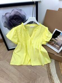 Hermiss Women's Plain Long-Sleeved Blouse With Ruffle Detail. One Size Fits Sizes 36-42. New Autumn/Winter Collection. Estimated Delivery 1-3 Business Days (Mainland Spain). - 黃色 - 查看 5