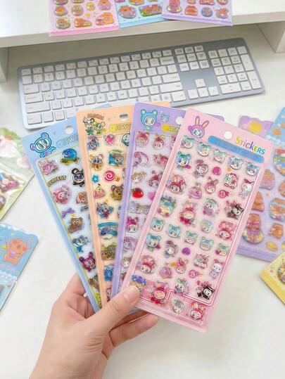 可爱卡通水晶浮雕装饰贴纸，闪亮贴纸，适合用作节日礼物、电脑装饰、桌面装饰、办公室装饰，多功能可爱装饰贴纸