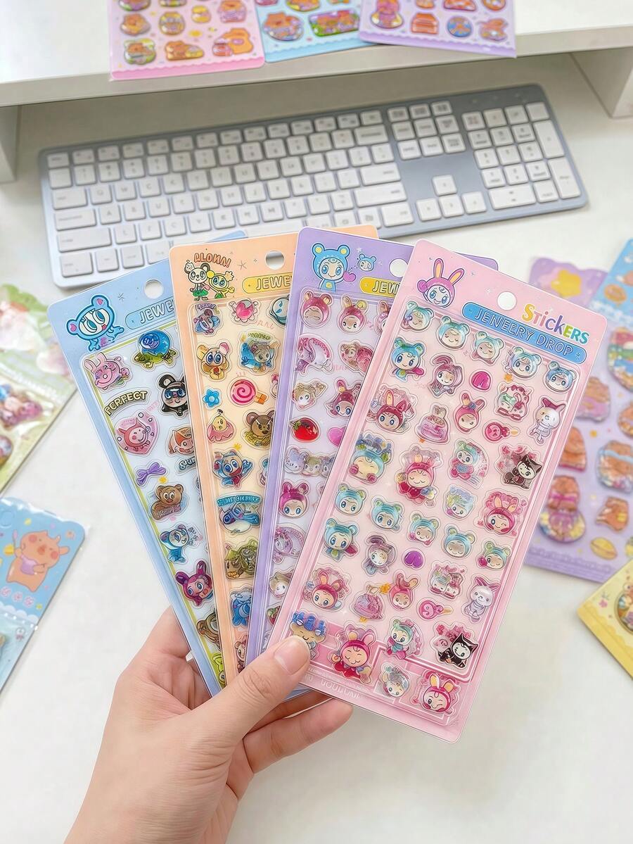Cute Cartoon Crystal Embossed Decorative Stickers, Shiny Stickers Suitable For Holiday Gifts, Computer Decoration, Desktop Decoration, Office Decoration, Multifunctional Cute Decorative Stickers - Multicolor - View 1