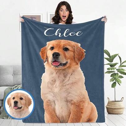 Gepersonaliseerde dekens met huisdierportret en naam, deken met watereffect en foto van hond of kat, leuke en knusse cadeau-ideeën voor dierenliefhebbers, cadeau voor kerst of verjaardag, gepersonaliseerde fotodeken voor hondenmoeder