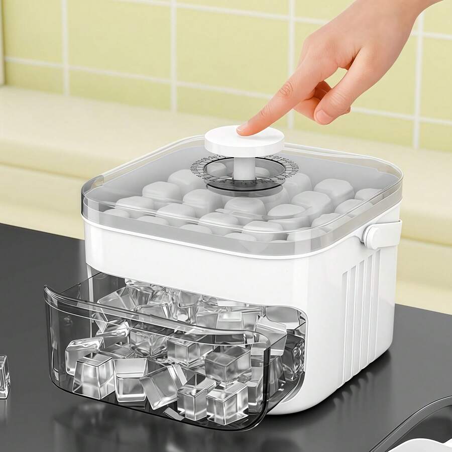 Khuôn làm đá viên hai lớp, hộp làm đá, dụng cụ nghiền đá bằng nhựa dễ tháo lắp, xô đựng đá, hộp đựng đá dung tích lớn, thích hợp cho tủ lạnh gia đình, hộp đá viên vuông tự làm, tiện dụng với tay cầm và xẻng xúc đá, phù hợp với mọi loại đồ uống.