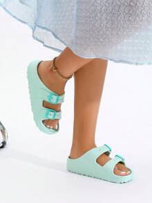 Women's Summer Beach Sandals, Comfortable Lightweight Non-Slip Slip-On Slippers, Outdoor Casual Indoor Soft Bottom Cooling Slippers - Baby Blue - View 6