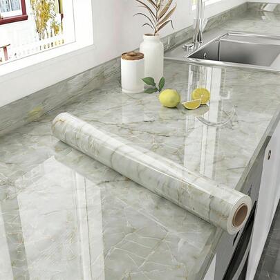 ucdfi 1 Roll Room Decor Glossy Green Marble Contact Paper For Countertops Gold Green Marble Wallpaper Peel And Stick Countertops Waterproof Bedroom Decor Countertop Contact Paper For Tables Cabinets Kitchen Wall Stickers