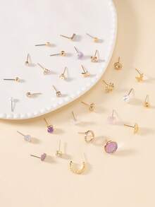 Bộ 30 đôi bông tai thanh lịch họa tiết hoa, nơ, sao, bông tai đính đá nhiều màu sắc, quà tặng ngày lễ, phù hợp để đeo hàng ngày và hẹn hò, bộ bông tai. - Nhiều màu - Xem 3