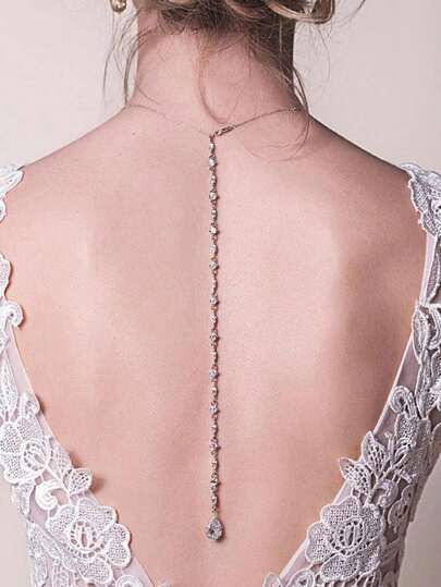 1pc Silver Luxury Zirconia Waterdrop Backless Y-Necklace, Women's Jewelry Accessory Gift