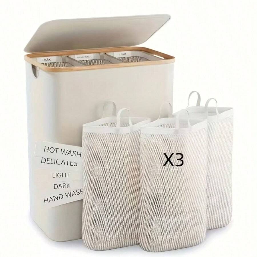 Giỏ đựng quần áo bẩn hai lớp có nắp đậy, dung tích 44,91 gallon, kèm 3 túi đựng quần áo, giỏ đựng quần áo bẩn dung tích lớn có nắp đậy, túi bên trong có thể tháo rời, giỏ đựng quần áo bẩn gấp gọn tiết kiệm không gian. - Nhiều màu - Xem 1