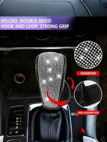 Shiny Automatic Gear Shift Knob Cover With Crystal Glitter And Rhinestones, Suitable For Women And Girls, Interior Decor Accessory - A - View 3