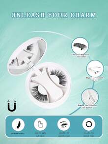 1Pair Natural Cat Eye Magnetic Eyelashes With Applicator Reusable Magnetic Lashes Kit Eyetail Elongated Waterproof No Glue Needed False Eyelashes - màu đen - Xem 4