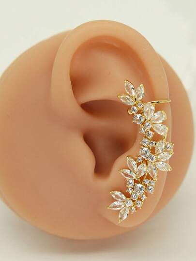 1pc Fashionable Full Rhinestone Flower Stud Earrings, Niche Design Earrings Suitable For Women's Daily Wear
