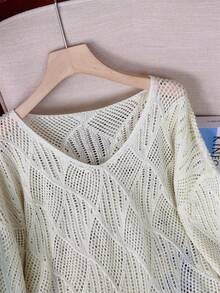 Áo len cổ chữ V kẻ caro hình thoi mùa xuân/hè của Wixra, kiểu dáng rộng rãi, tôn dáng, thích hợp mặc thường ngày. - Màu be - Xem 5