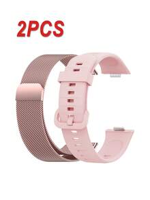 2条/套 男女通用粉色硅胶和不锈钢表带，兼容华为Watch FIT 2/3/4/4pro智能手表，金属表扣，运动替换表带，FIT 2/3/4/4pro配件，优质表带，智能手表表带，日常休闲佩戴腕带替换，适合日常正装和办公场合，优雅的中性腕带替换，商务礼品、生日礼物、圣诞礼物、周年纪念礼物、节日礼物 - 粉色 - 查看 9