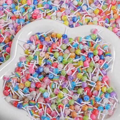 20pcs Assorted Color 6mm Faux Resin Lollipop Beads, Random Color, Suitable For Earrings, Bracelets, Necklaces, Phone Chains, Nail Art And Other DIY Jewelry Accessories