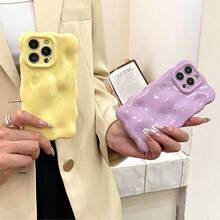 Solid Color Novelty 1pc Candy Color 3D Wavy Textured Shockproof Phone Case Compatible With IPhone 17/17 Pro/17 Pro Max/AIR/16/16 Pro/16 Plus/16 Pro Max/15/15 Plus/15 Pro/15 Pro Max/14/14 Pro/14 Plus/14 Pro Max/13/13 Pro/13 Pro Max/12/12 Pro/12 Pro Max/11/11 PM, Macaron Soft Shell Spring Gift - Yellow - View 3