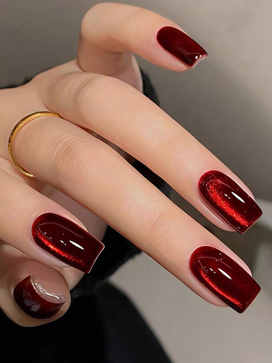 24 miếng dán móng tay vuông cỡ trung bình, họa tiết mắt mèo lấp lấp lánh màu đỏ neon cổ điển: Móng giả phủ kín móng màu đỏ rượu vang pha lê hình mắt mèo sang trọng, thời trang, phù hợp cho phụ nữ và bé gái, bao gồm 1 miếng dán và 1 thanh dũa móng mini, giao màu ngẫu nhiên. - Đỏ - Xem 1