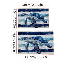 1pc Blue Turtle Pattern Anti-Slip Mat - Made Of Quick-Dry Absorbent Long Plush Fabric, Machine Washable For Kitchen And Bathroom, Soft Home Decor Gift, Durable Striped Design - Multicolor - View 3