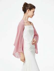 Bridal Wedding Chiffon Shawl Shrug With Arm Hole Bridesmaid Cover Up Evening Party Summer Shawl - 芭蕾粉紅 - 查看 2