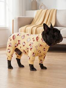 狗狗夏季防掉毛睡衣 - 透气高弹全包覆宠物连体衣，夏季防舔舐防虫连体衣，适合中大型犬，全身印花狗狗服装 - 可爱狗狗和爪印图案 - 彩色 - 查看 1