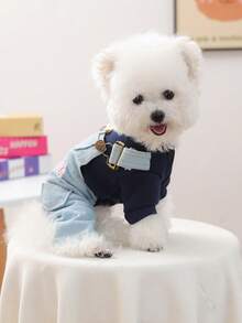 PETCIRCLE 1件宠物衣服，狗狗四脚背带裤，休闲小型犬春夏新款服装 - 纽约背带裤 - 彩色 - 查看 2