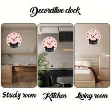 Cute Black Cat Background Wall Clock - 10inch Wooden Veneer Round Silent Flat Wall Clock - Batteries Not Included - Suitable For Living Room, Bedroom, Outdoor Party Decoration, Holiday Gift, Festive Room Decoration Geometric Wall Clock,Battery Operated Wall Clock,Battery Wall Clock,Silent Wall Clock,Reloj De Pared,Room Decor,Clock - Style 1 - View 10