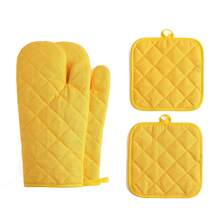 Bộ 4 găng tay lò nướng và chịu nhiệt, chịu nhiệt lên đến 500°F, dày và dài, chất liệu cotton, dùng trong nhà bếp (Màu vàng, đen, xám) - Nhiều màu - Xem 3