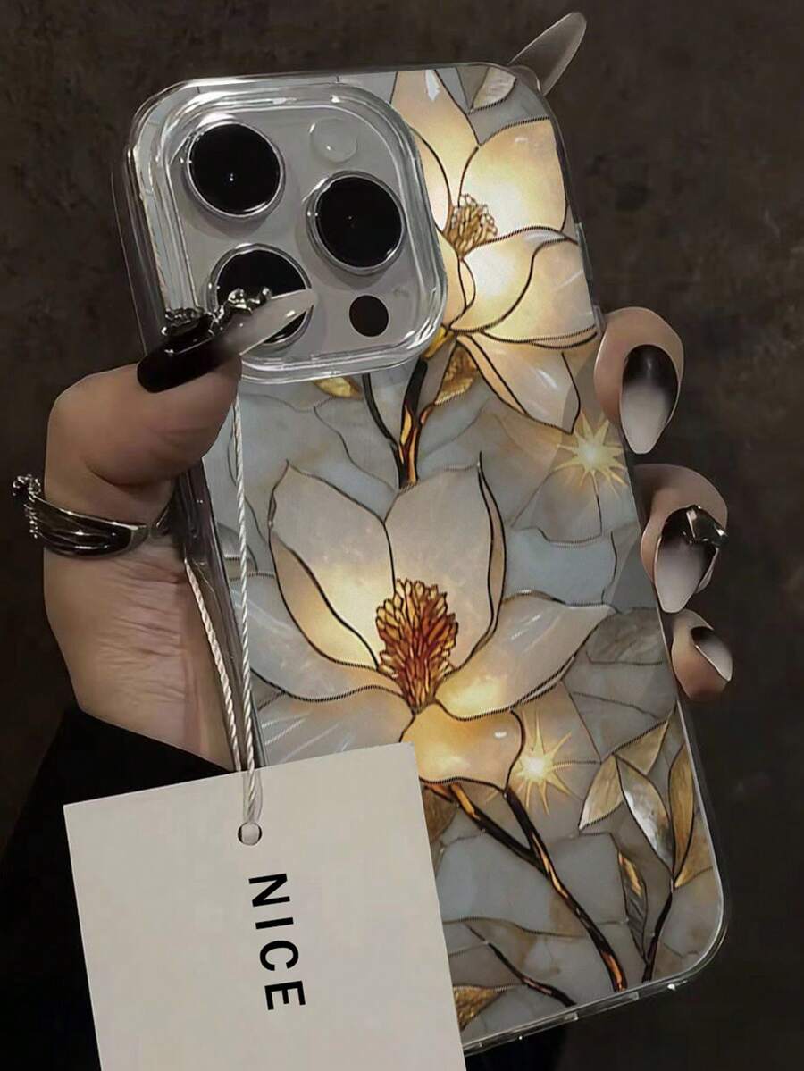 Ốp lưng điện thoại họa tiết hoa lá, in phẳng, thanh lịch, màu bạc, chất liệu chiffon, tối giản, thời trang, tương thích với iPhone 17/17 Pro Max, 15, 16/16 Pro, 15 Pro Max, P13, P14, P11 Soft Case, P12 Anti-Drop, XS, XR, 7/8 Plus, 7/8, S2, A14, A15, S23 Ultra, A50, A12, A32, A52, A72, A51, A21S, A13, A14, S22 Ultra, S23, A33, A53, S20 FE, phiên bản quốc tế, không phải phiên bản nội địa.