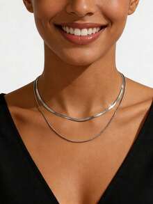 1pc Luxury Double-Layer Collarbones Chain, European And American Style Silver Snake Bone Chain, Versatile Multi-Layer Necklace - Silver - View 5