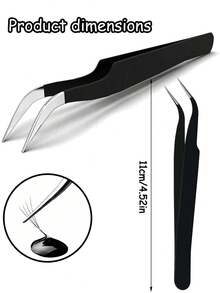 12pcs Black False Eyelash Elbow Tweezers, Grafting Eyelash Curler, Multifunctional, Fine And Easy To Use, Thick Steel, High Hardness, Good Elasticity, Durable, Equipped With Protective Headgear To Avoid Hand Injuries, Comfortable To Use, Suitable For Home, Beauty Salon, Nail Salon Special Tweezers (12/6/1pc) - Multicolor - View 5