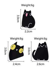 1/3枚可爱黑猫胸针，表情生动有趣，猫咪主题徽章，男女通用设计，日常佩戴配饰礼品 - 彩色 - 查看 3