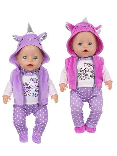 5pcs Reborn Doll Outfit Set, Rainbow Pony & Donut Element Clothes, Polka Dot Pants, Animal Vest Jacket, Suitable For 16-18 Inch Children Dolls, Can Be Given As Gifts To Kids, Family And Friends (Doll Not Included)